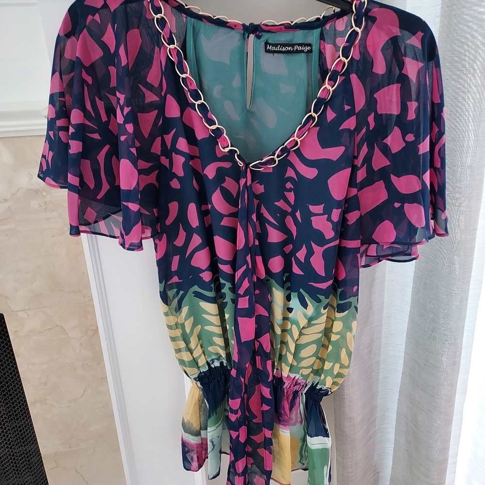Madison Paige Pink and Blue Patterned Blouse
